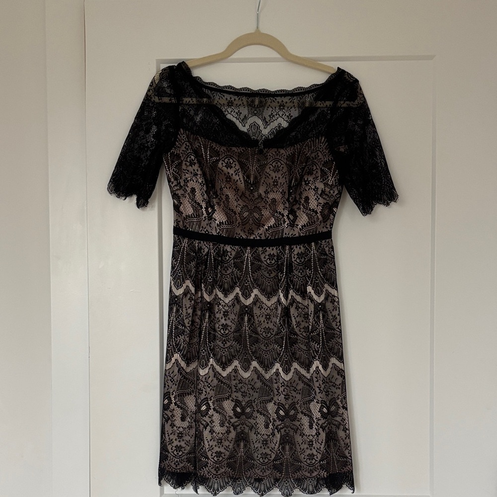 Nine West Black and Cream Lace Midi Dress